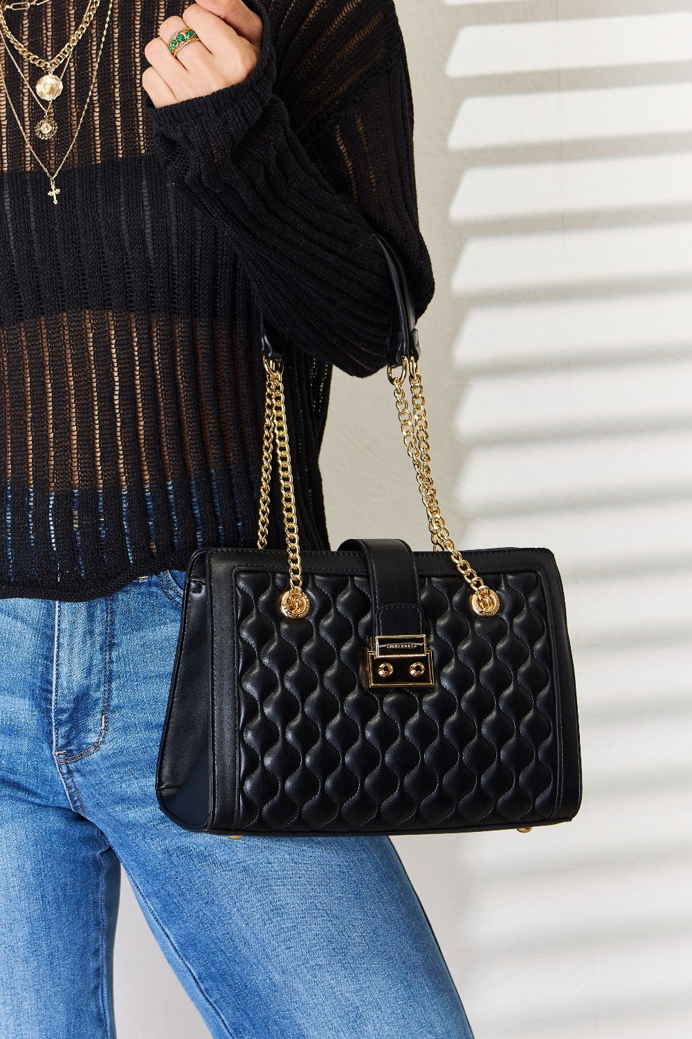 David Jones Quilted Pu Leather Handbag