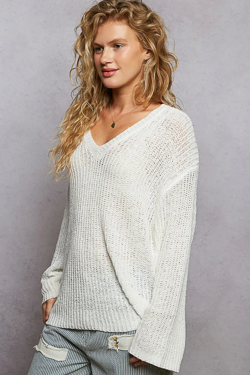 Ivory Pol Oversized V Neck Knit Top