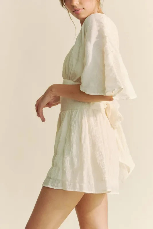 Cream Davi Dani Batwing Sleeve Waist Belt Romper 1