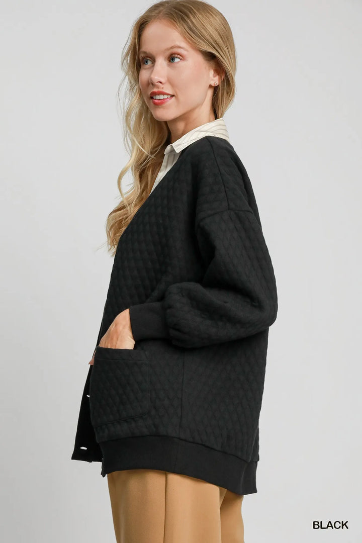 Black Umgee Button Up Jacquard Cardigan