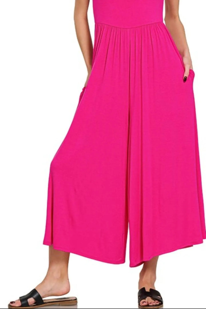 Hot Pink Zenana Double Layered Short Sleeve Jumpsuits 3