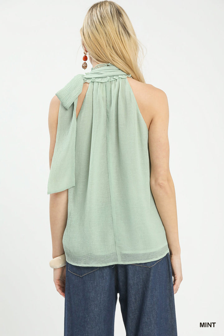 Mint Umgee Halter Tie Neck Sleeveless Chiffon Top