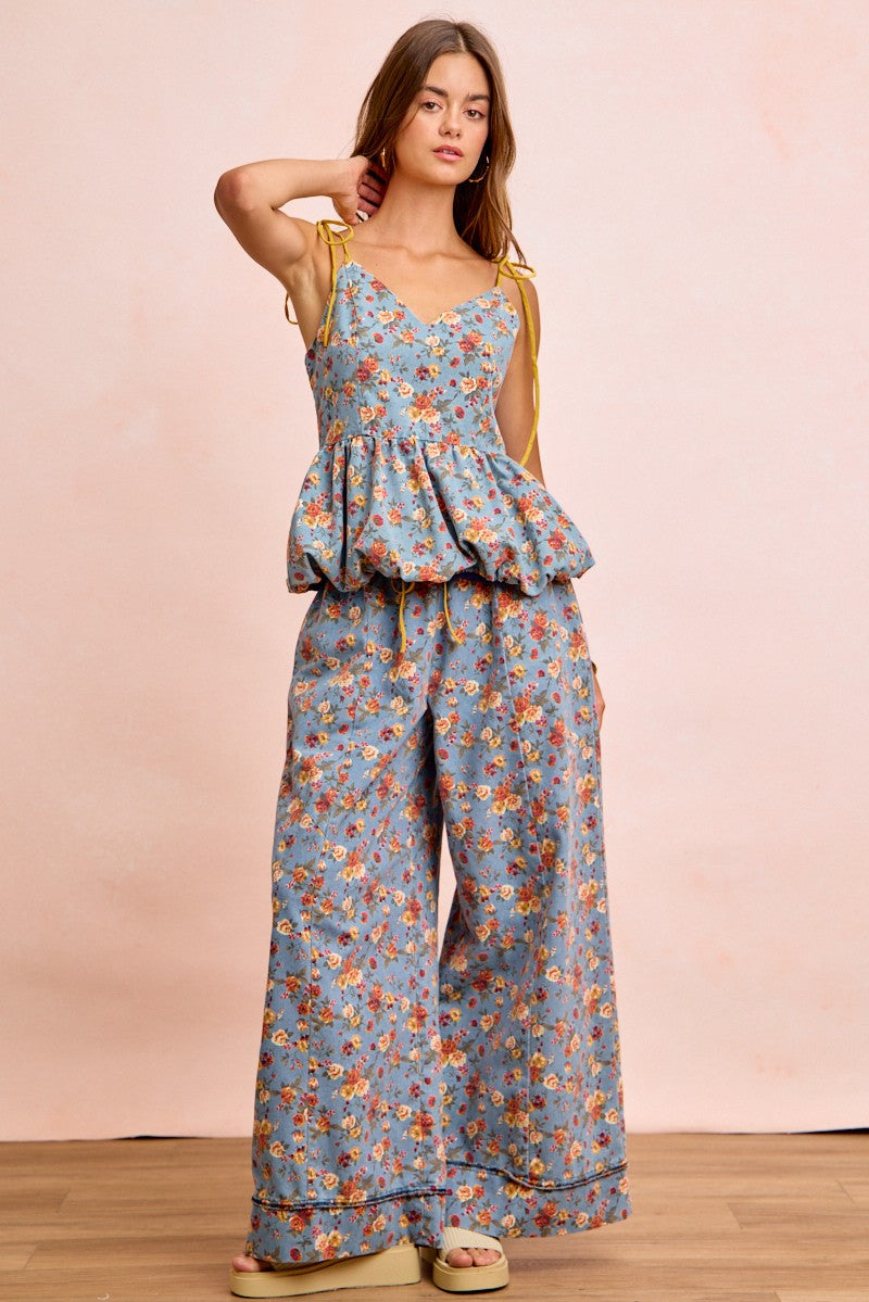 Bibi Floral Printed Drawstring Wide Pants