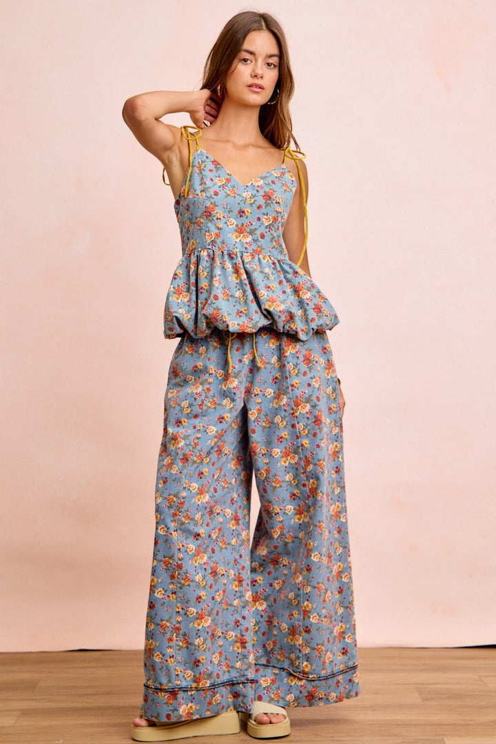 Bibi Floral Printed Drawstring Wide Pants