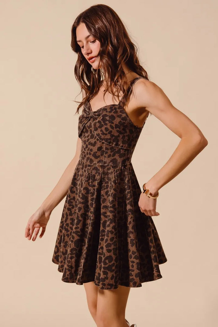 So Me Mineral Washed Leopard Flare Cami Dress