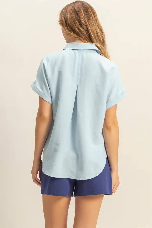 Ice Blue Hyfve Button Down Collared Neck Short Sleeve Shirt 1