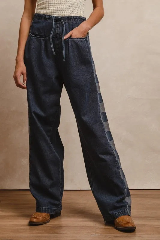 Denim Bibi Washed Denim Mix And Match Long Pants