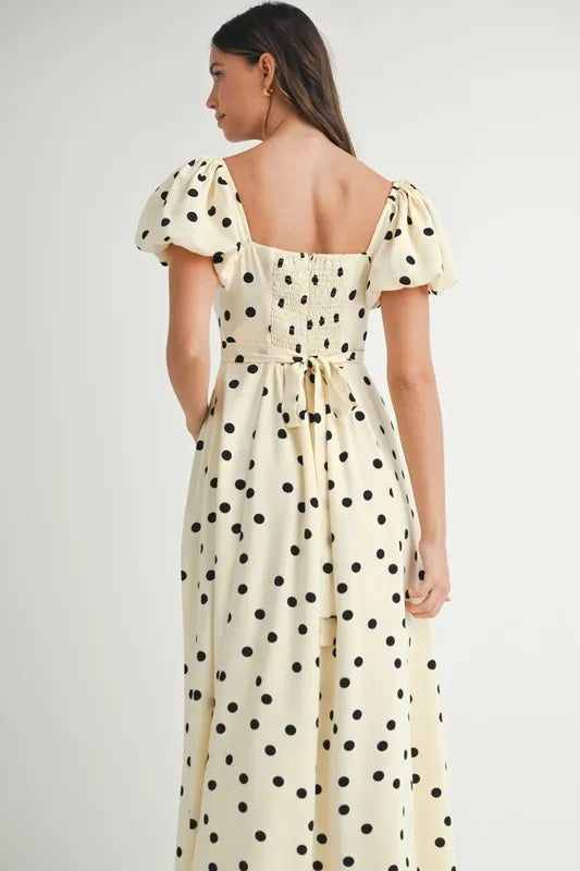 Mable Polka Dot Puff Sleeve Midi Dress