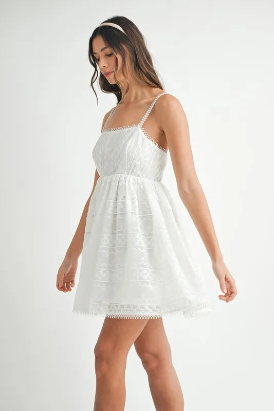 Off White Mable Eyelet Lace Babydoll Mini Cami Dress