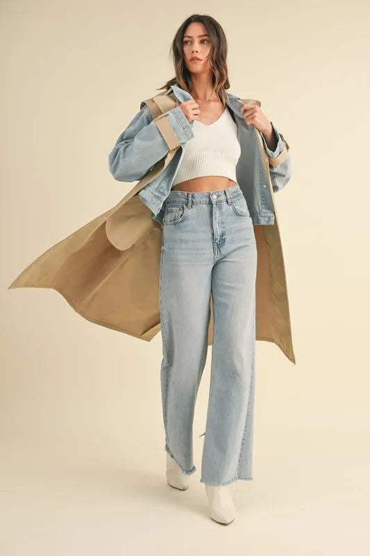 Mable Layered Look Trench Coat With Denim Jacket