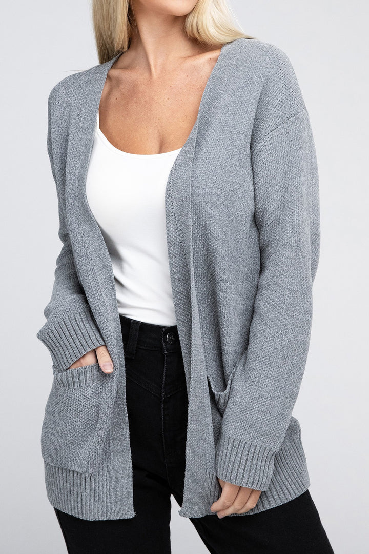 Dk Red Melange Open Front Sweater Cardigan