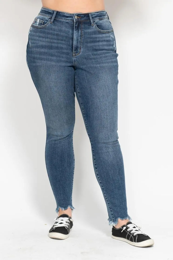 Medium Judy Blue Plus Size High Waist Skinny With Destroy Shark Bit Hem