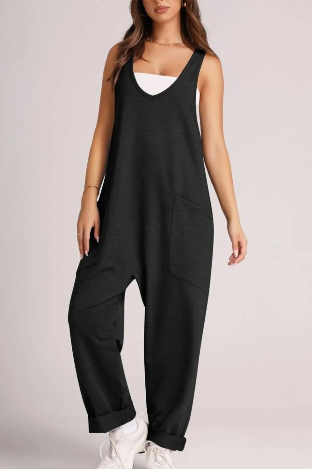 Gray Lovelet Wide Strap Jumpsuit With Pockets