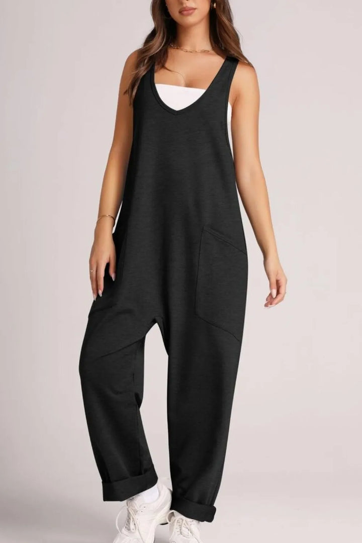 Gray Lovelet Wide Strap Jumpsuit With Pockets