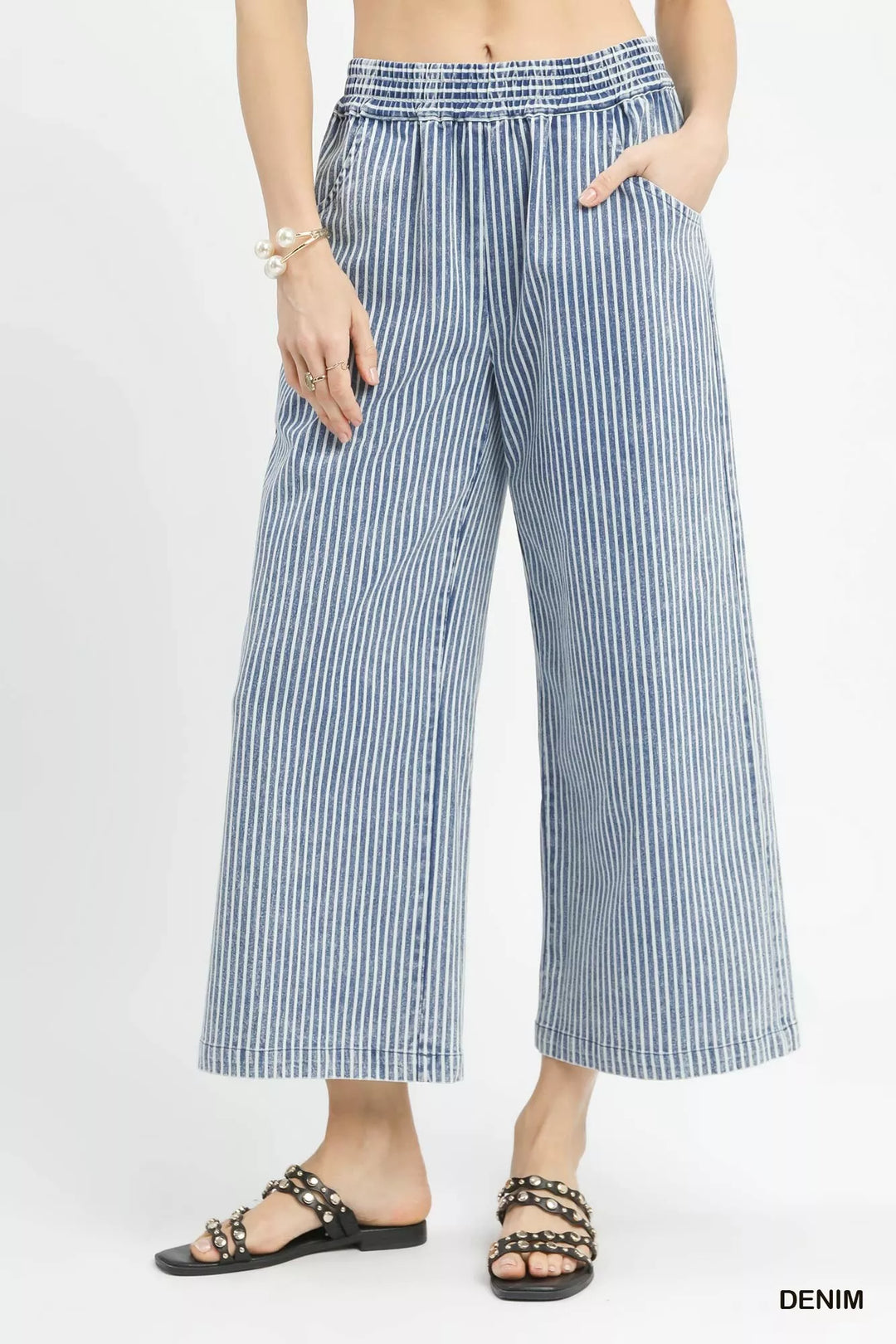 Denim Umgee Stone Wash Stripe Wide Leg Pants