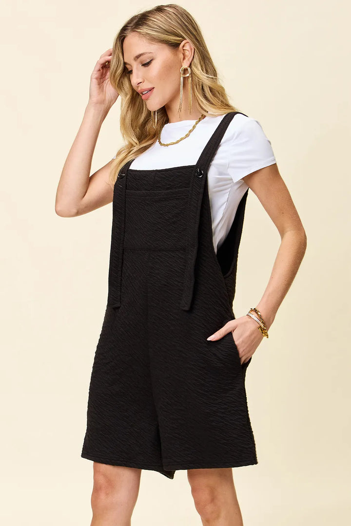 Black Double Take Full Size Texture Square Neck Romper
