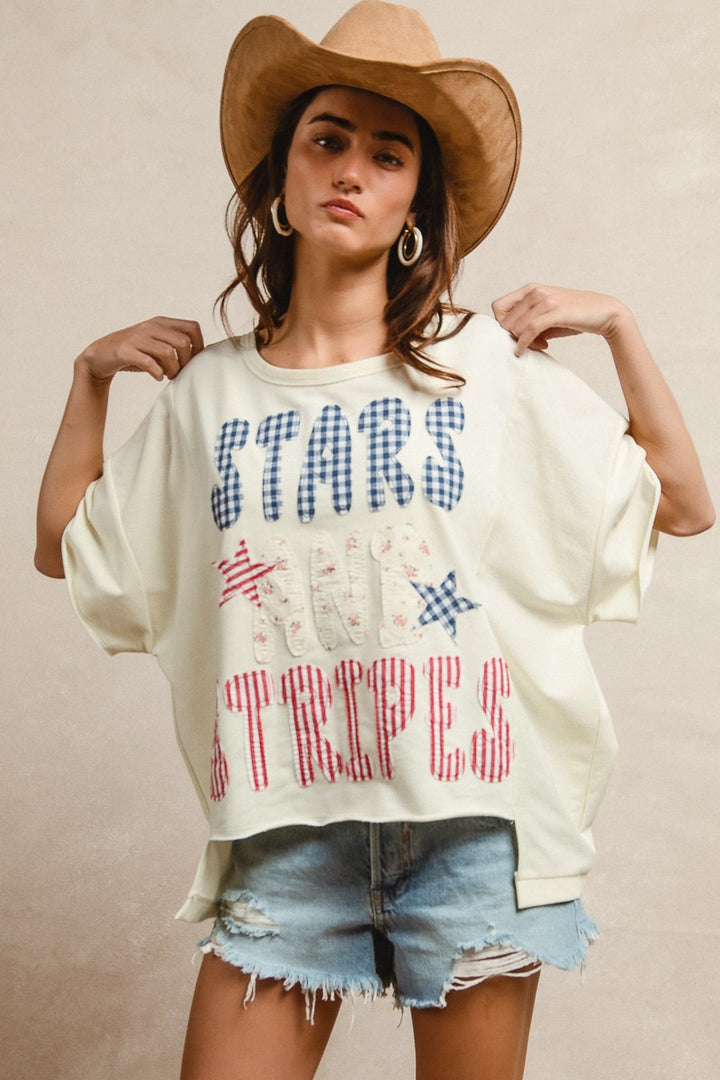 Bibi Mix And Match Stars And Stripes Patchwork Short Sleeve T Shirt