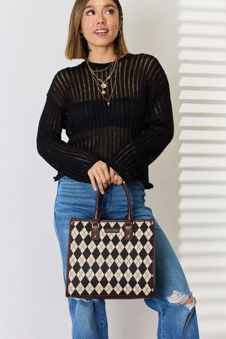 David Jones Argyle Pattern Pu Leather Handbag