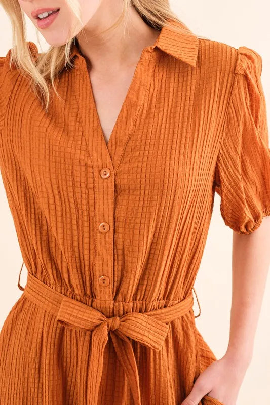 And The Why Waffle Textured Ribbon Waist Midi Dress 1