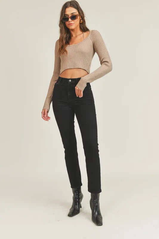 Mable Long Sleeve Crop Sweater Top And Inner Bra Set