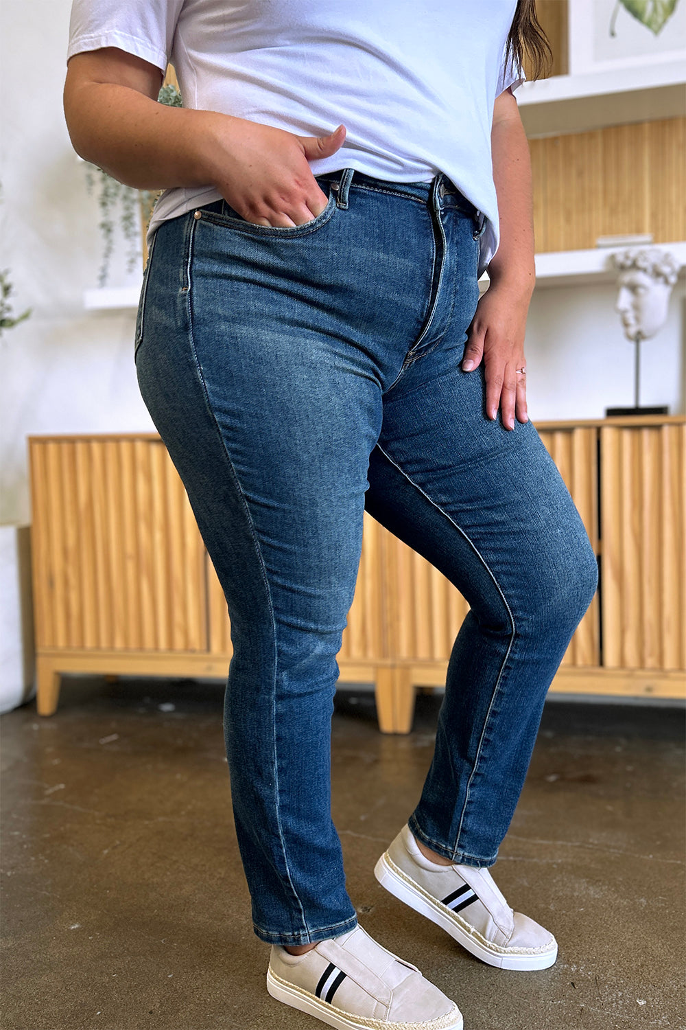 Dark Judy Blue Full Size Tummy Control High Waist Slim Jeans