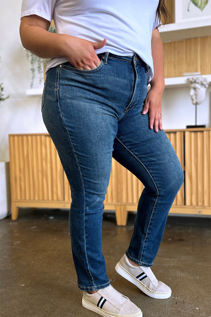 Dark Judy Blue Full Size Tummy Control High Waist Slim Jeans