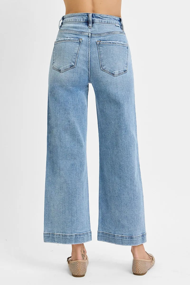 Light Risen Full Size High Rise Crop Wide Leg Jeans Plus Size