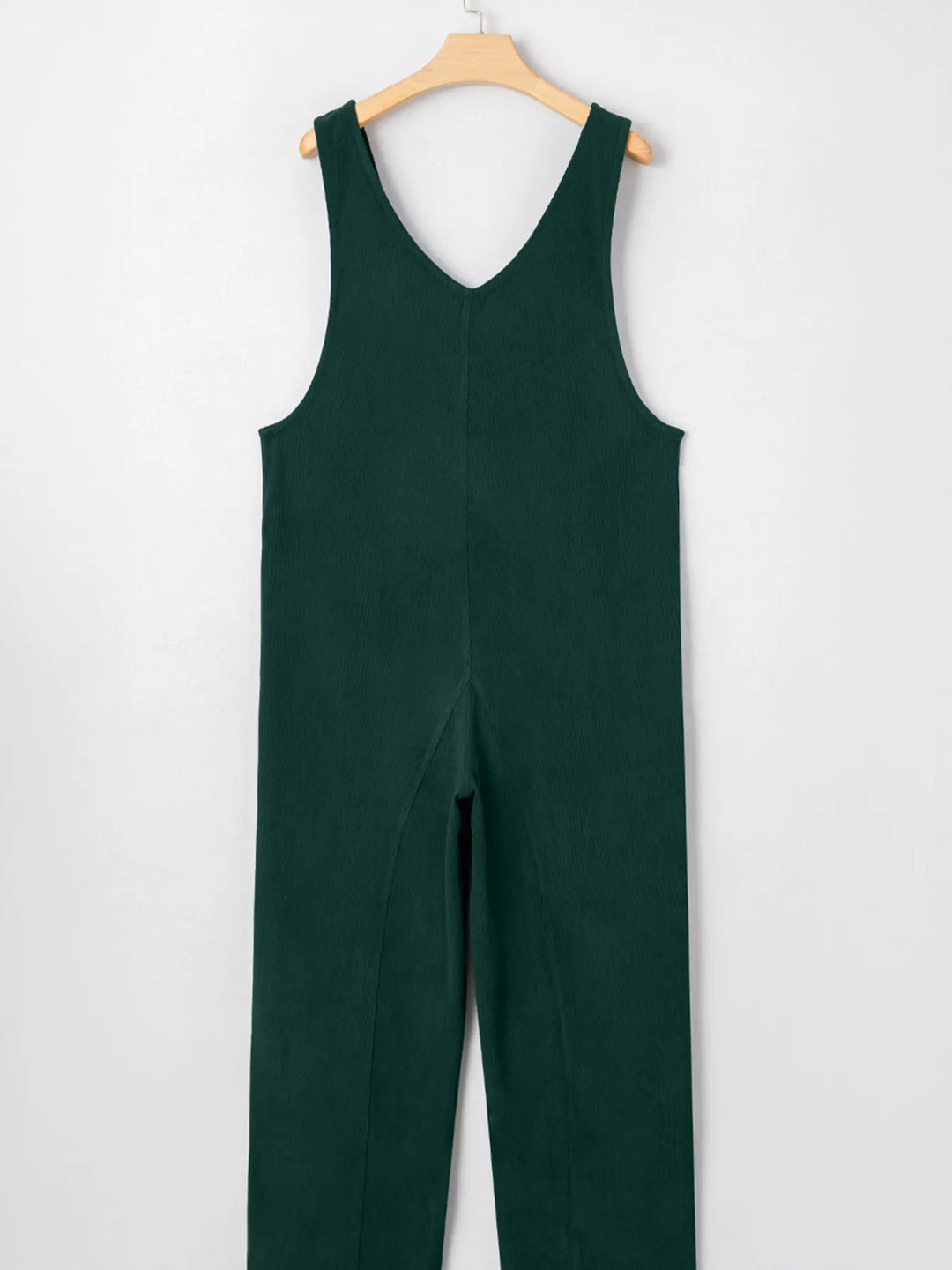 Dark Green Corduroy V Neck Patched Pocket Sleeveless Jumpsuit