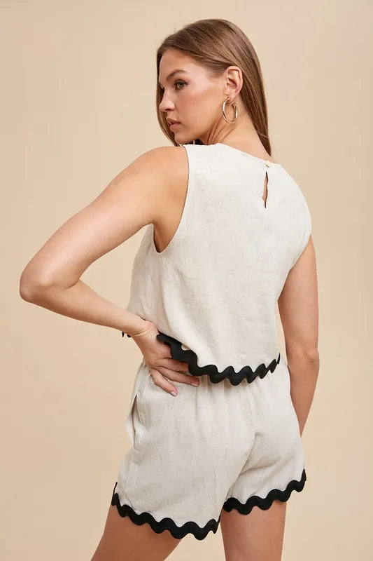 Natural Annie Wear Ric Rac Trim Detailed Top Shorts Set