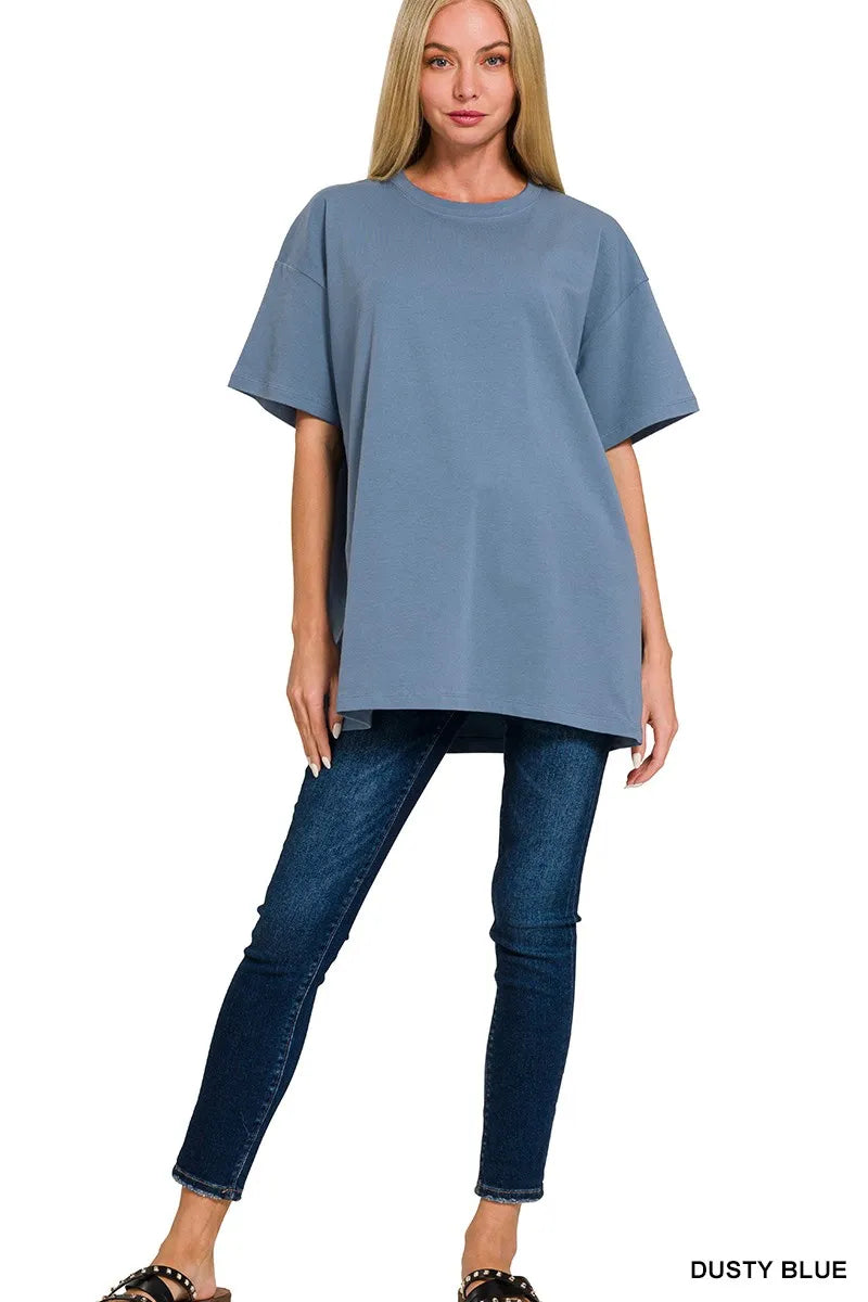 Dusty Blue Zenana Cotton Round Neck Top Legging Set 2