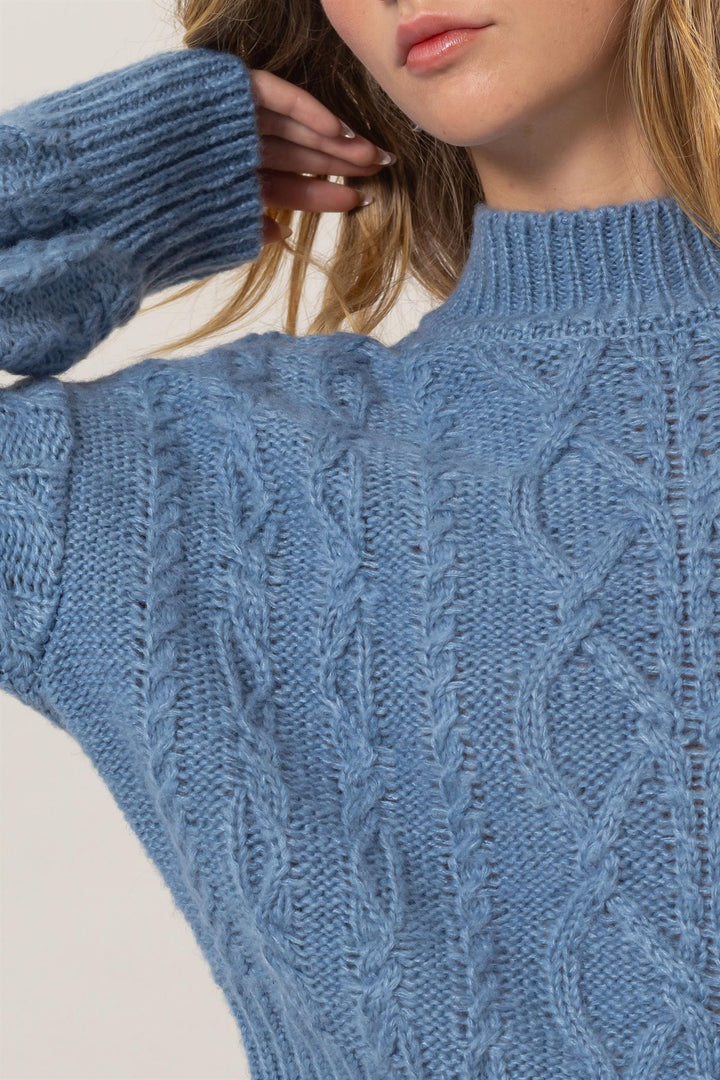 Hyfve Cable Knit Mock Neck Dropped Shoulder Sweater