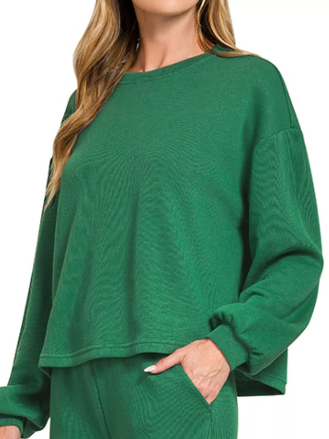 Dk Green Zenana French Rib Pullover And Pants Set 4