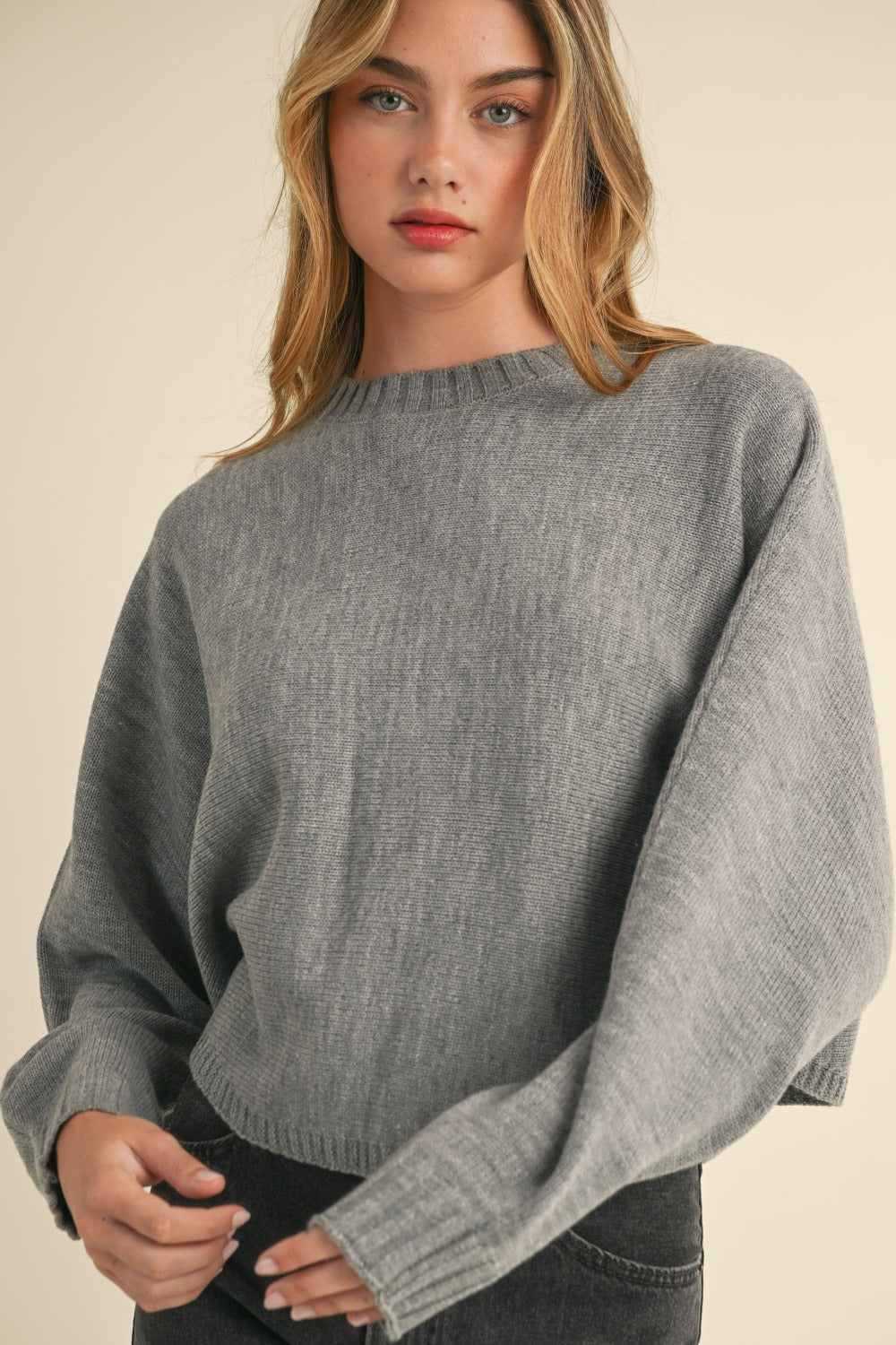 H Grey Mable Round Neck Dolman Sleeve Cropped Sweater 2