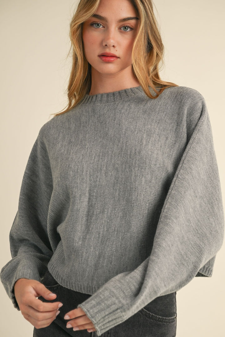H Grey Mable Round Neck Dolman Sleeve Cropped Sweater 2