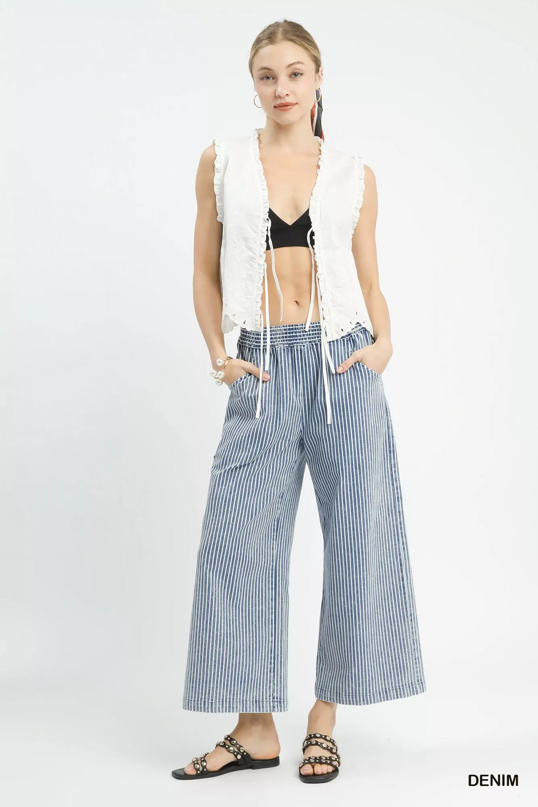Umgee Stone Wash Stripe Wide Leg Pants