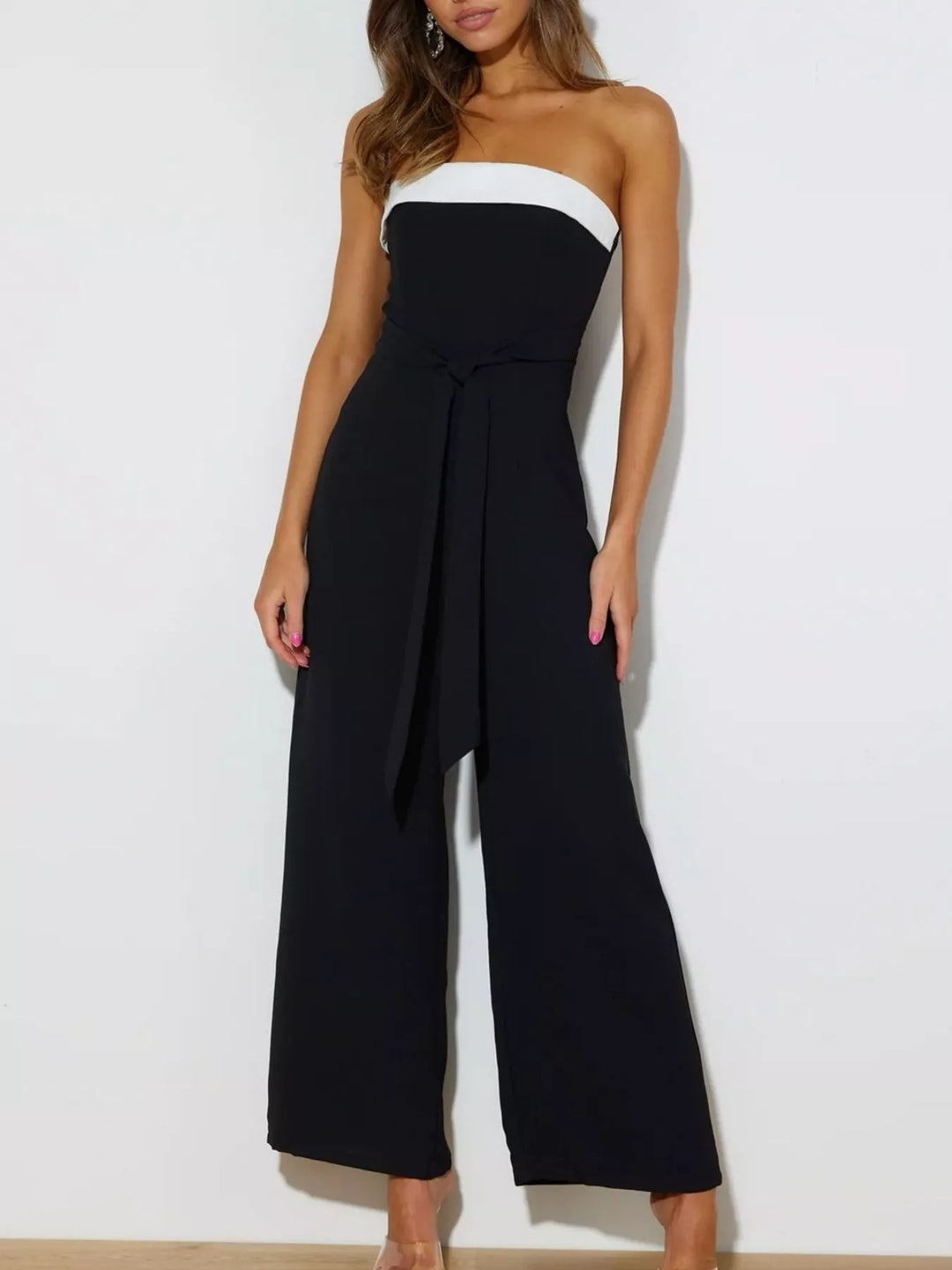 Black Contrast Tube Wide Leg Jumpsuit