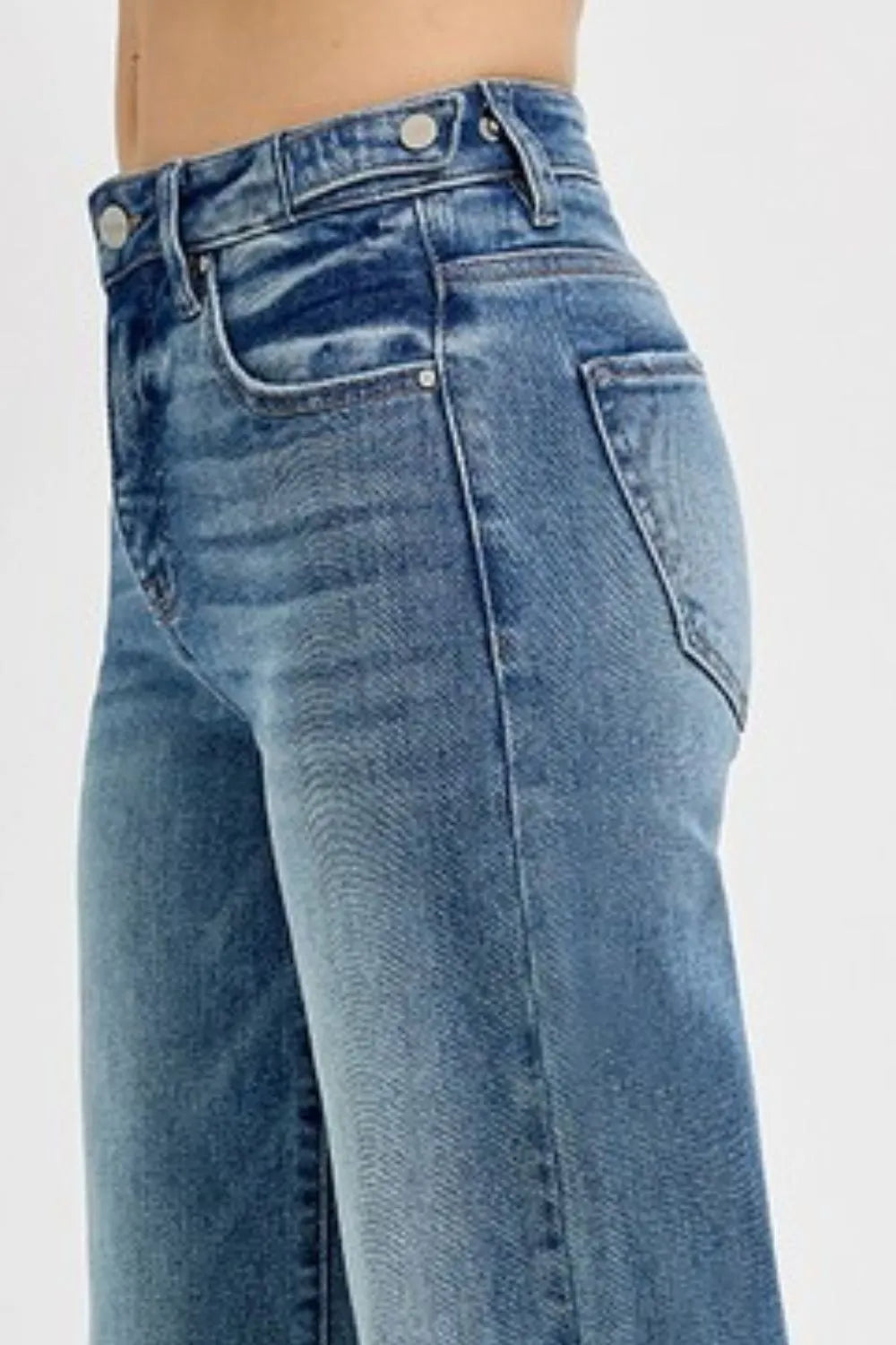 Medium Risen Full Size Tummy Control High Rise Wide Adjustable Waist Band Jeans Plus Size