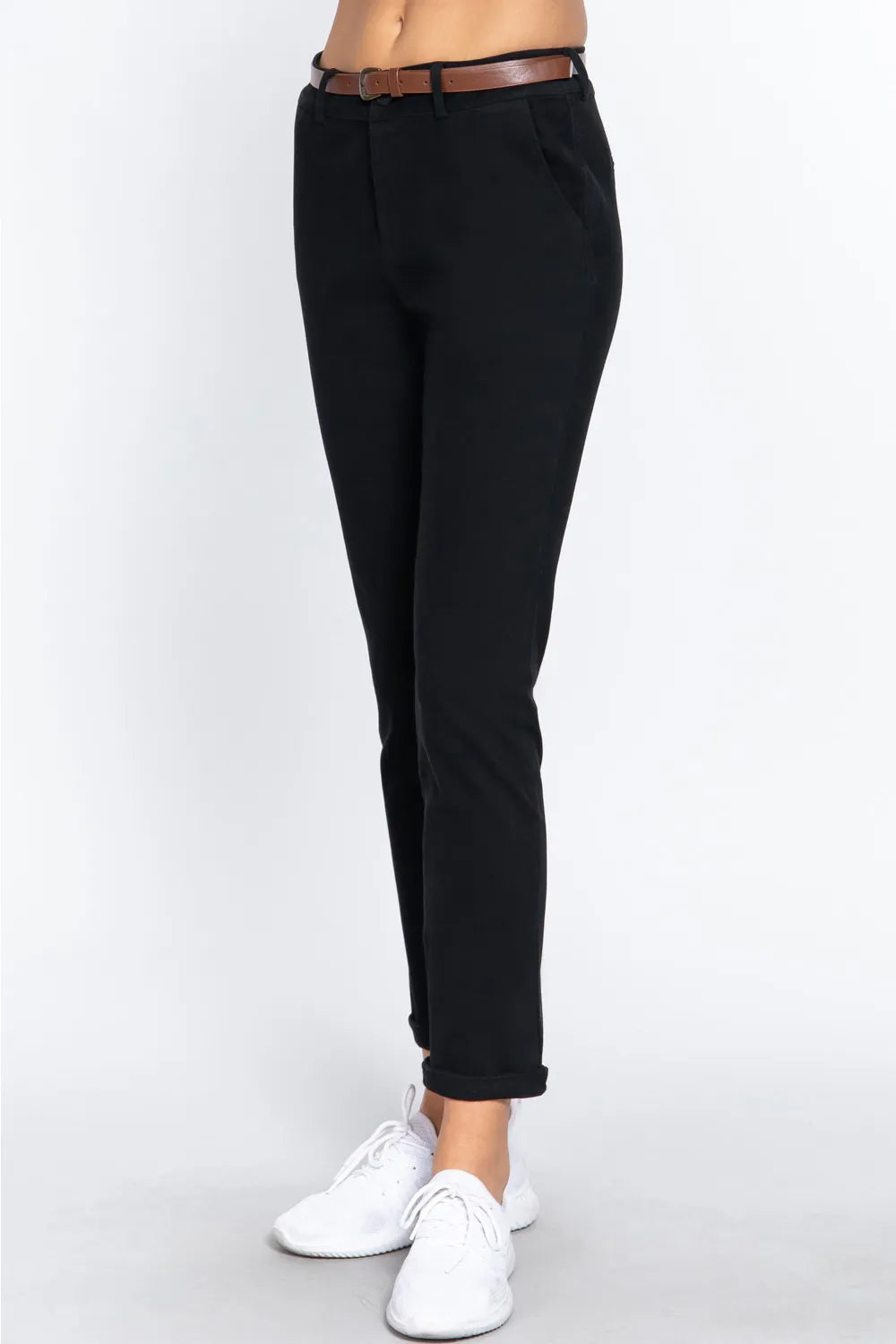 Black Active Basic Cotton Span Twill Straight Pants