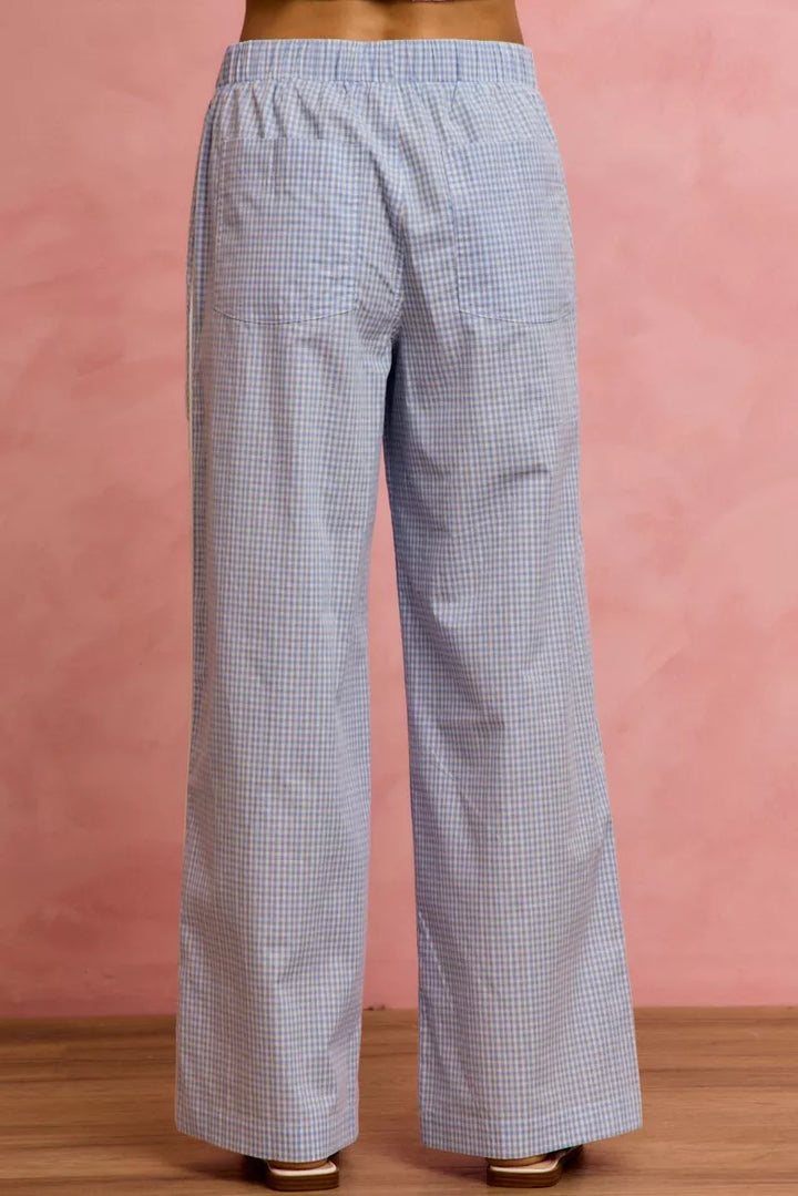 So Me Wide Check Pants With Side Lace Trim And Piping