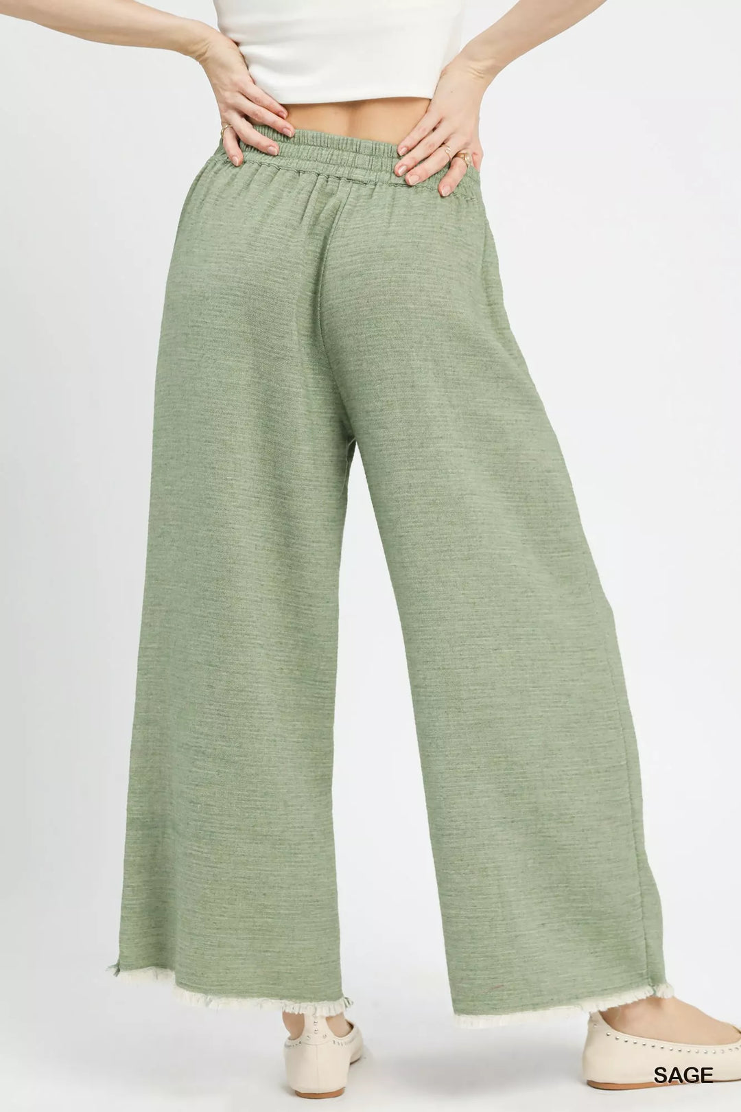 Sage Umgee Frayed Hem Wide Leg Pants