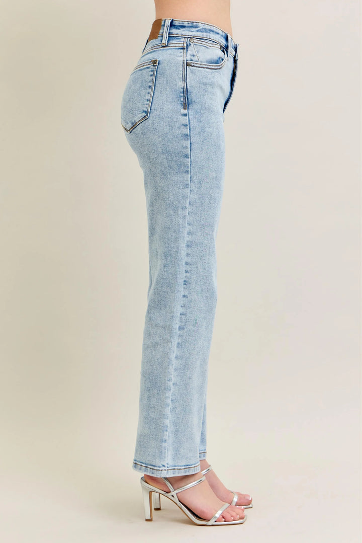 Light Judy Blue Full Size High Waist Stone Wash Straight Jeans Plus Size