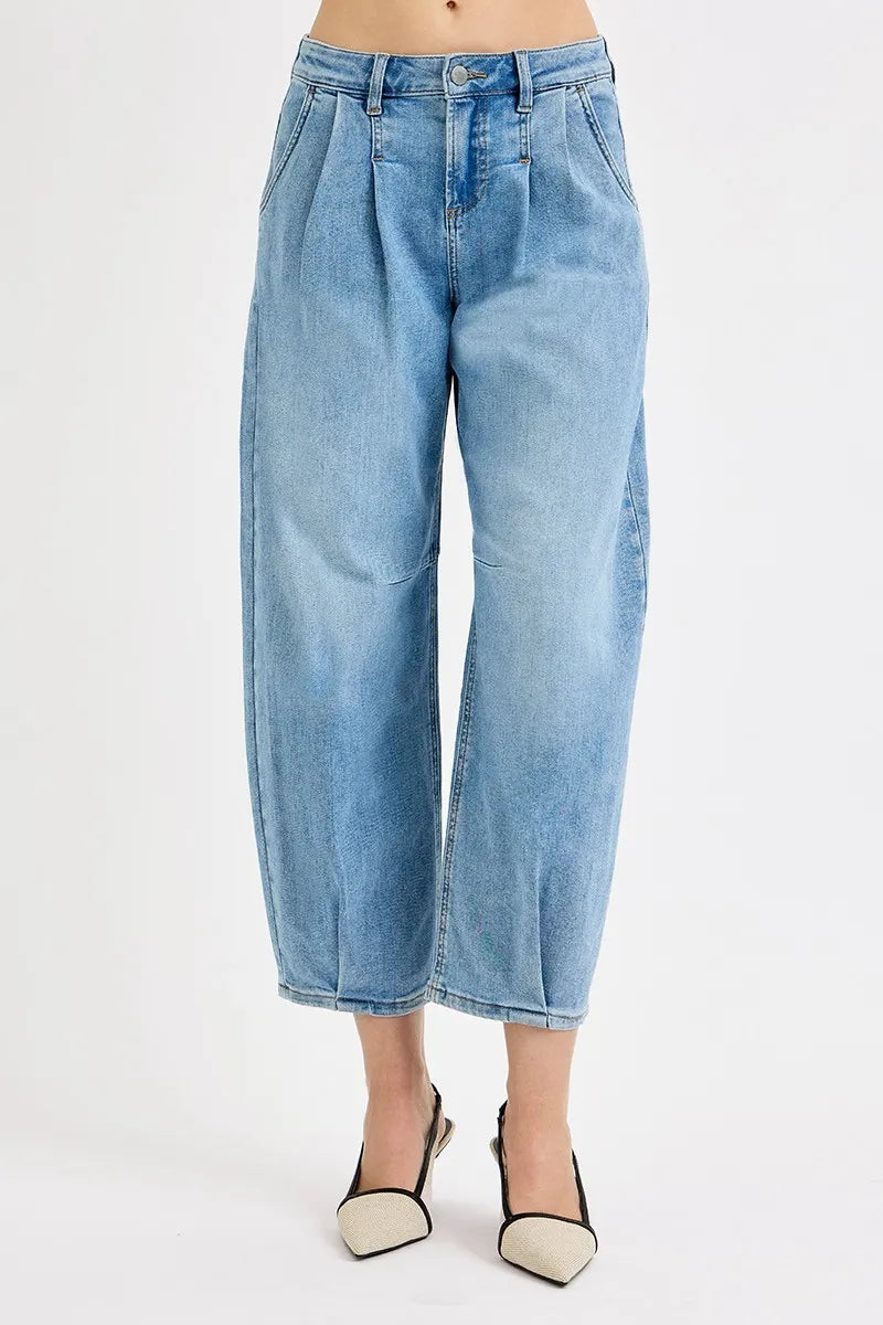 Medium Risen Full Size Mid Rise Fit Crop Wide Volume Leg Jeans Plus Size