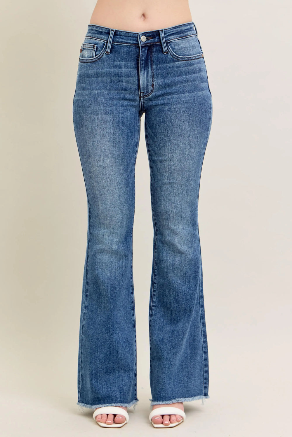 Md Judy Blue Full Size Mr Vintage Wash Flare Jeans W Destroy And Fray Hem Plus Size