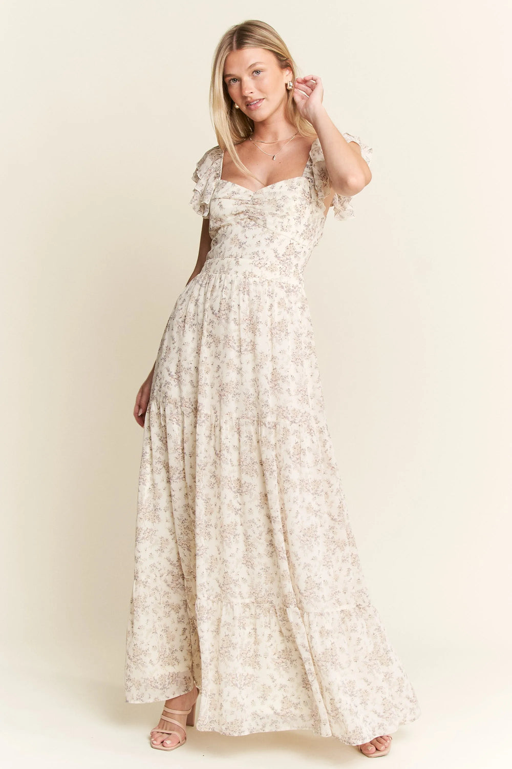 Ivory Jade By Jane Full Size Ruffle Sleeve Tiered Maxi Dress Plus Size