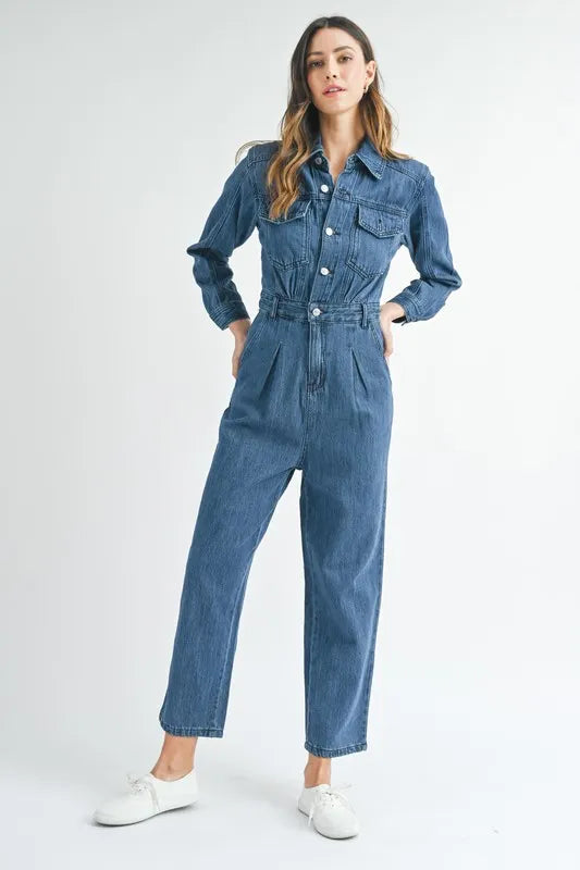 Dk Denim Mable Cinched Waist Straight Leg Denim Jumpsuit