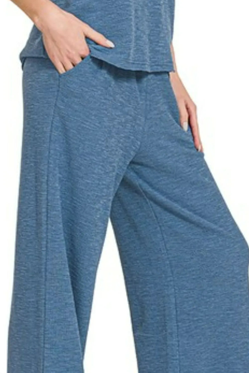 Dusty Blue Zenana Cotton Slub Tank Pants Set 4