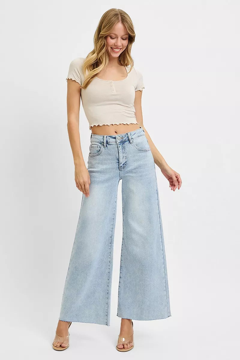 Light Risen Full Size High Rise Ankle Wide Palazzo Jeans Plus Size