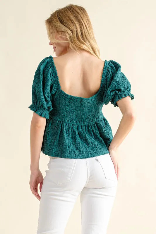 Teal And The Why Lovely Textured And Smocked Top 1