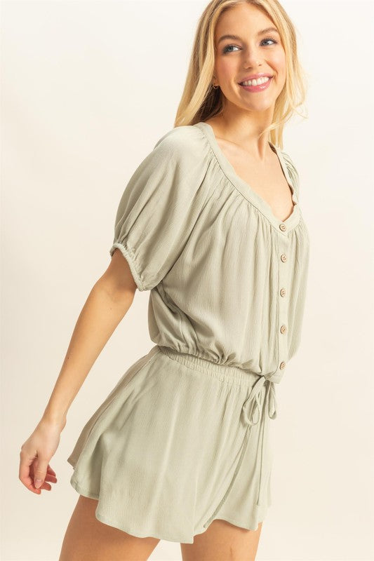 Sage Hyfve Drawstring Hem Short Sleeve Top And Skort Set