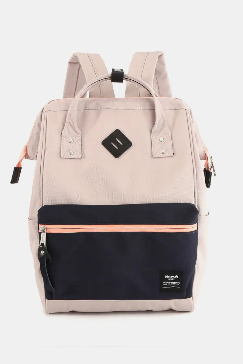 Pink Himawari Contrast Waterproof Backpack Bag With Reinforced Edges